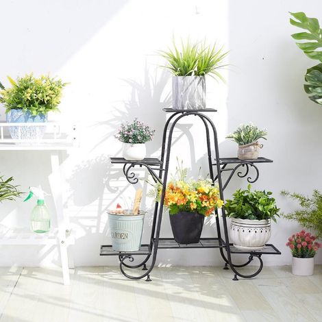 Estanteria para Macetas Metalica Soporte Macetas Decorativo de Hierro para Jardín Balcon Terraza 77×26×72cm Color Negro UNHO (1/5)