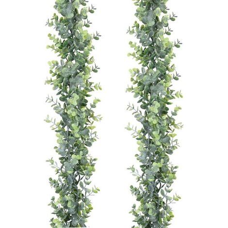 Guirnalda artificial de eucalipto verde, resistente a los rayos UV - Juego de 2 unidades, perfecta para decoraciones de bodas, arcos, paredes interiores y exteriores. (1/4)