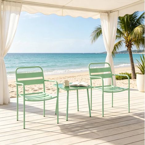 Salon bistrot jardin 3 pièces 50x50x50 cm acier galvanisé/verre trempé vert, stable – MEUBLIV (1/5)