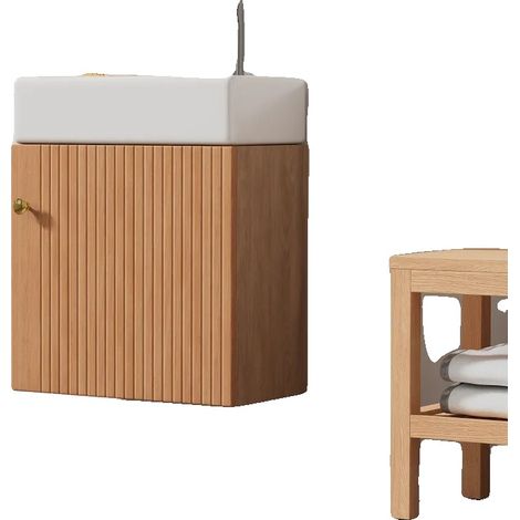 Mobilier de salle de bain, Design compact, Montage facile, Bois Naturel (1/2)