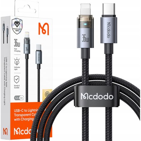 Cavo Mcdodo USB-C per ricarica rapida per iPhone Lightning 36W 1M LED nero (1/5)