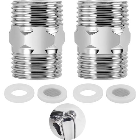 2 Pièces Adaptateur de Tuyau de Douche 1/2" en Acier Inoxydable avec Filetage Double Mâle, Rallonge Robuste avec Élément Filtre à Bulles et Joint d'Étanchéité pour Tuyaux et Robinets (1/5)
