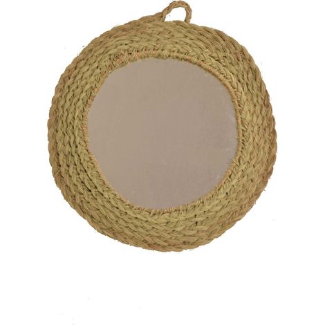 Espejo de Esparto Pared Decorativo con Fibras Naturales – Espejo Redondo Vintage - Con y Sin Flecos (1/5)
