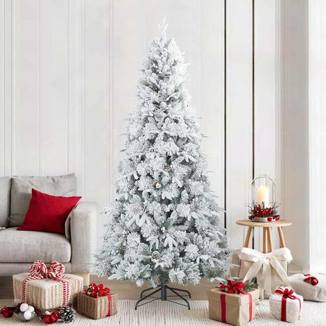 Künstlicher Scharnier-Weihnachtsbaum schneebedeckt Weiß 210 cm