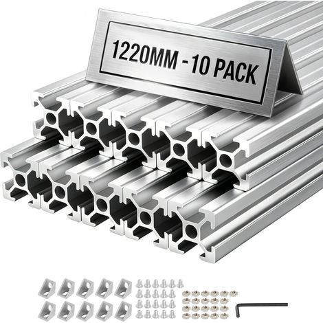 Profilé Aluminium Extrudé 2020 10 PCS Profilé Alu Anodisé 1220 mm Rainure en T Standard Européen pour Châssis d'Imprimante 3D, Machine CNC, Mobilier, Établis, Bricolage, Haute Résistance, Argent (1/5)