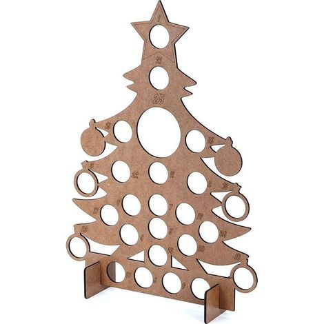 Calendrier de L'Avent en Bois Sapin de Nol Pour 24 Chocolat Ronde Support Décor 40x30cm (1/3)