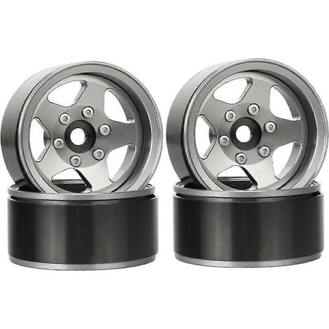 4 jantes métalliques à 5 branches, déport réglable de 1,55", pour voitures RC 1/10 D90 CC01 LC70 MST grises (1/5)