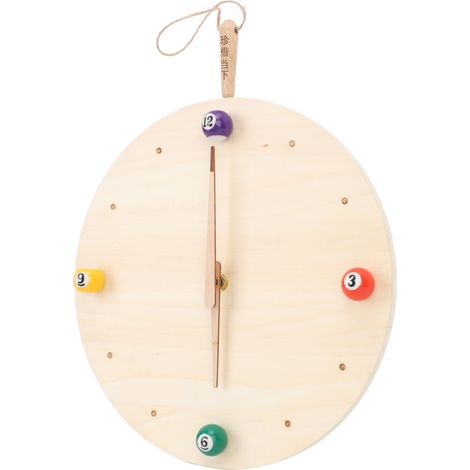 Schima Superba Holzwanduhr mit 2 Zeigern, verziert mit 30 cm (12 Zoll) großen Billardkugeln, ideal für die Schlafzimmerdekoration. (1/5)