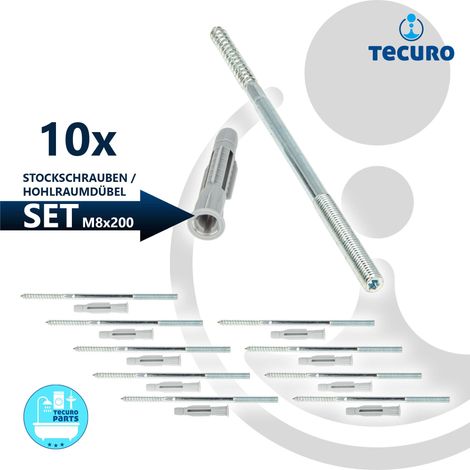 tecuro Stockschraube M 8 x 200 mm, verz. mit Universal Hohlraumdübel - 10 Stück
