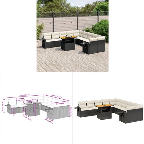 11-tlg. Garten-Sofagarnitur mit Kissen Schwarz Poly Rattan - Gartenmöbel - PE-Rattan Möbel - Outdoor-Set - Lounge Set - Terrassenmöbel - Home & Living (1/3)