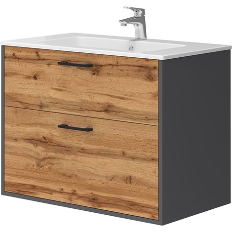 Badmöbel-Set Lanco, Anthrazit/Goldkraft Eiche, 80 x 61.5 cm mit Waschbecken, Vicco