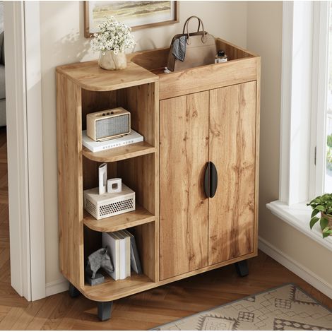 Schmales Schuhregal 80 x 32 x 99 cm mit offenen Fächern, Natur HAVRYA (1/5)