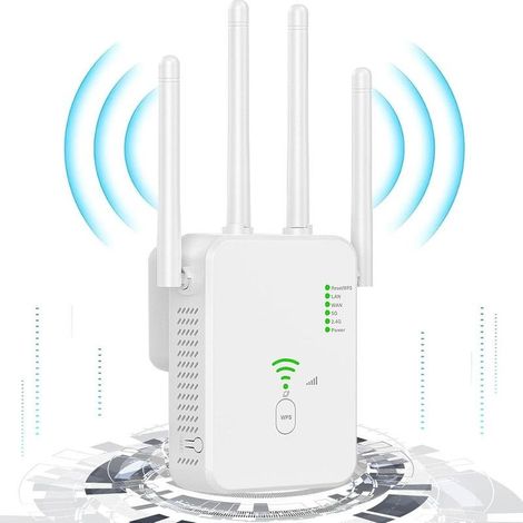 Ouylaf Répéteur WiFi 1200Mbps Amplificateur double bande 5GHz/2.4GHz Port Gigabit Ethernet Couverture jusqu'à 50 mètres (1/5)