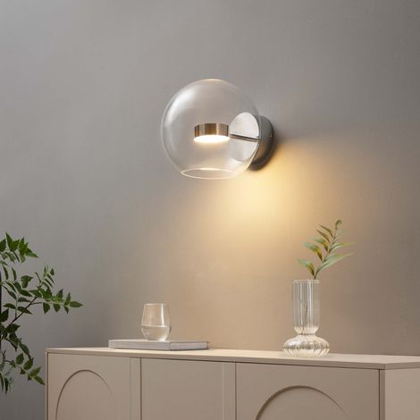Verchromte LED-Wandleuchte mit Glaskugel - Gica