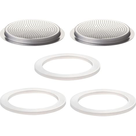 2 Pcs Filtre avec 3 Pcs Joint d'étanchéité en Silicone Pour Cafetière Expresso 9 Tasse Pour Cuisinière Pièces de Rechange Pour Big Tummy et Straight Moka Pot en Acier Inoxydable (1/5)