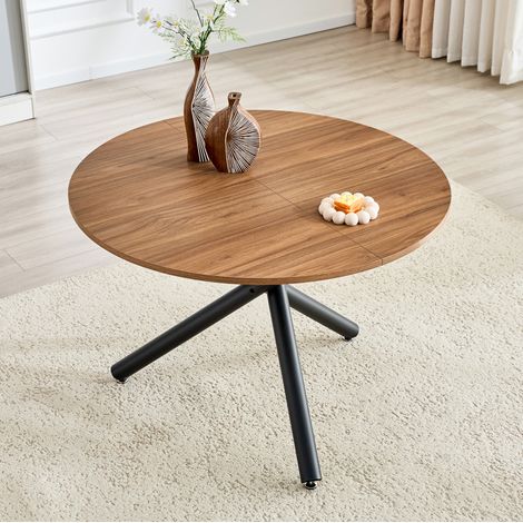 Runder Beistelltisch aus MDF und Metall, Schwarz und Nussbaum, kompakt im Industrie-Stil (1/5)