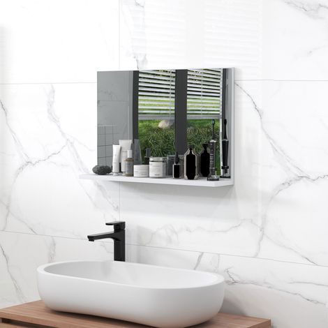 Specchio Bagno da Parete con Mensola, Specchiera Moderna Multiuso per Bagno, Camera e Ingresso, 60x12x40 cm, Bianco (1/5)