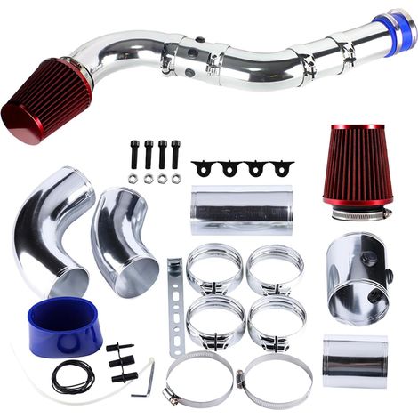 3 "(76 MM) Kit d'admission d'air Froid Pour Voiture Kit d'admission d'air Filtre à Air Tuyau de Remplacement Modification en Alliage d'aluminium (Argent Rouge) Pour Voiture Berline SUV Camion (1/5)
