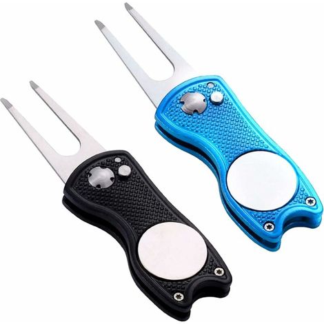 Green Mobility-2 Pièces Fourchette De Golf, Golf Releve-Pitch Outil Pliable, Outils De Divot De Golf Pliable En Métal Avec Marqueur De Balle Magnetique, Fourchette De Golf Réparation Pliable, Avec Mar (1/5)