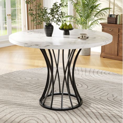 MEUBLIV Mesa de comedor redonda 80x80x76 cm negra con tablero efecto mármol para 4-6 personas (1/5)