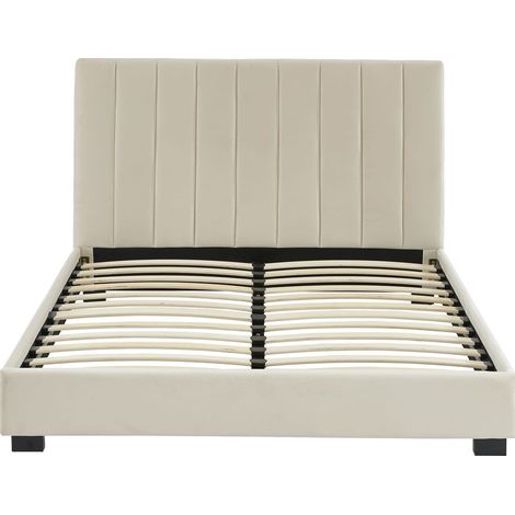 Lit adulte avec tête de lit capitonnée en velours beige sable 140x190 - William (1/5)