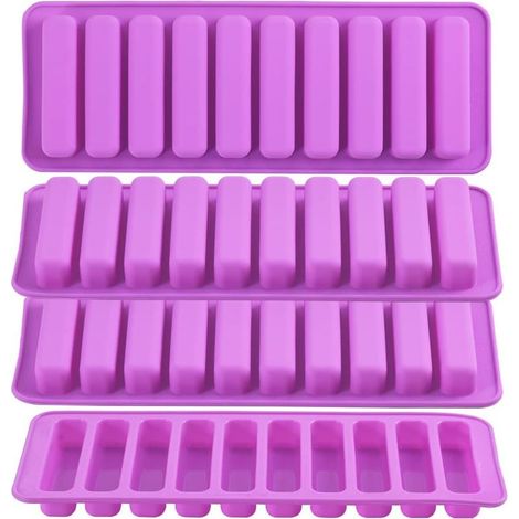 Fingerförmige Silikonformen, Set mit 4 rechteckigen Schokoladenriegelformen mit 10 Mulden für Trockenfutter, Hundeleckerlis, Buntstifte, Eiswürfel (1/5)