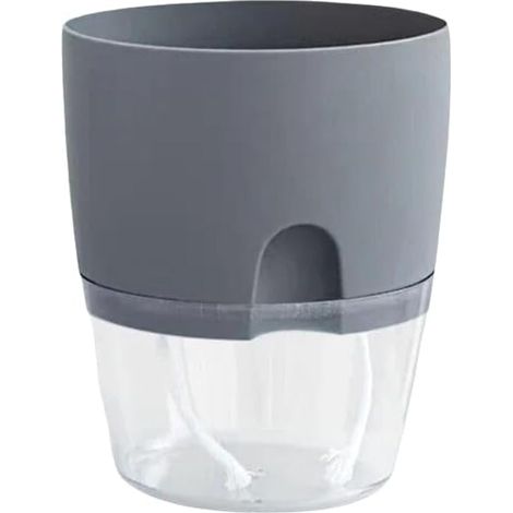 Pot de fleurs/vase hydroponique multifonctionnel en plastique à arrosage automatique (moyen, gris) (1/5)