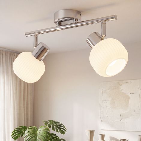 GBLY Deckenstrahler Weiß Deckenleuchte Flur - Deckenlampe 2 Flammig Innen Strahler Vintage Glas Lampenschirm Flurlampe Morden E14 Spotleuchte für Schlafzimmer Wohnzimmer(Ohne Leuchtmittel) (1/5)