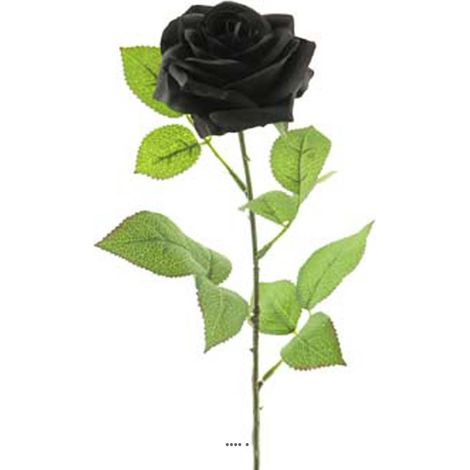 Rose artificielle Paris H 64 cm Superbe tete D 9 cm 12 feuilles en tissu - BEST Noir - couleur: Noir
