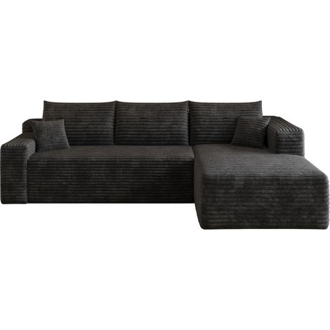 Canapé d’angle 241 cm noir en tissu, assise profonde et confort moelleux, livraison en 2 colis, sans montage, pour salon moderne CHICFURN (1/5)
