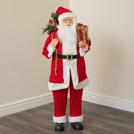 1.1m Tall Standing Santa Claus Christmas Decoration with Gift Sack (1/5)
