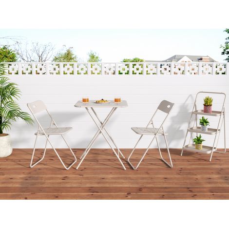 Salon bistrot pliant 3 pièces 60x60x73 cm en métal beige, gain de place pour balcon FloraGrace (1/5)