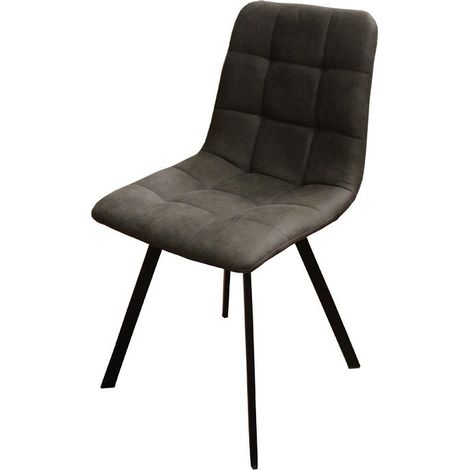 Chaise en simili gris – Pieds métal noir – Assise confortable effet capitonné – Dimensions L. 46 x l. 49 x H. 87 cm (1/2)