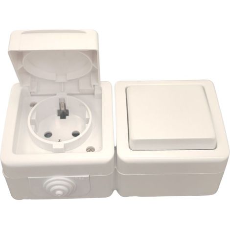Spina 2P+T 16A 250V + Interruttore 10A 250V Stagno Superficie Bianca
