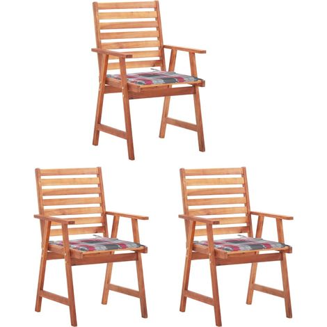 Garten-Essstühle 3 Stk. mit Kissen Massivholz Akazie