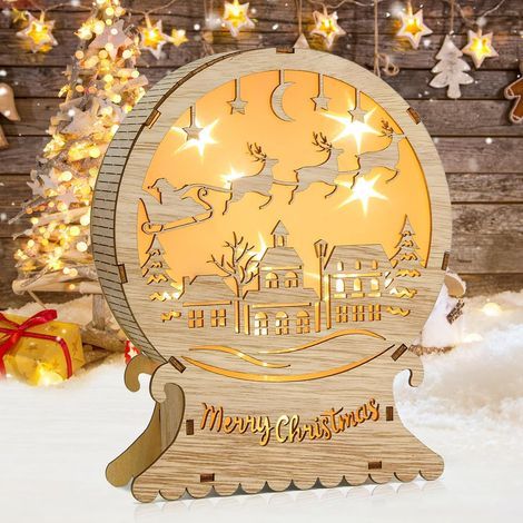 Lumières de Noël à LED en Bois, Étoile de Noël Eclairage Fenêtre, Décorations de Noël à LED en Bois, Lumière d'élan à LED, Décorations de Noël à LED pour Intérieur Balcon (Christmas) (1/5)