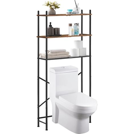 Étagère de Toilettes, Étagère de Salle de Bain à 3 Niveaux, Étagère WC, Étagère de Rangement, Gain de Place, pour Salle de Bain, Toilettes, Buanderie, Rustique et Noir EBF63TS01 (1/5)