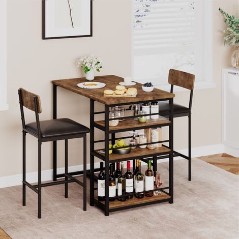 Hoerfuriy – Ensemble table de bar 3 pièces avec 2 tabourets – 3 étagères intégrées – Dimensions table 91x49x91cm – Style industriel pour petits espaces (1/5)