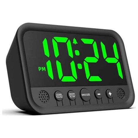 Réveil Numérique avec Indicateur LED Vert pour Chambre à Coucher, Réveil Haut pour Dormeurs Lourds, Reveil sur Secteur avec Volume Réglable, Luminosité, Snooze, 12/24 (1/4)