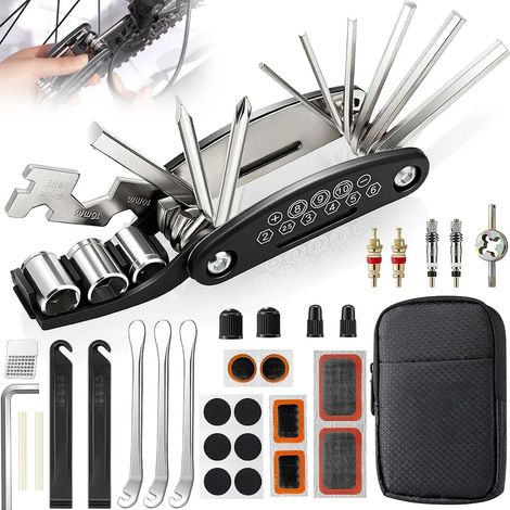 Fahrradreparaturset, 16-in-1 Multifunktions-Mountainbike-Werkzeug- und Zubehörset mit Werkzeugtasche (1/5)