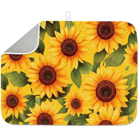 Tapis de séchage à vaisselle tournesol pour comptoir de cuisine 45,7 x 61 cm, motif fleurs rétro, absorbant, antidérapant, séchage rapide, résistant à la chaleur, pour robinet de table, évier (1/5)