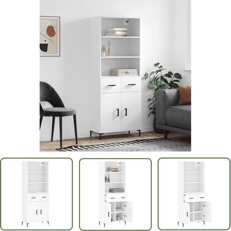 The Living Store Highboard Weiß 69,5x34x180 cm Holzwerkstoff - Sideboard - Hochschrank - Wohnraumorganisation - Regal - Weißer Schrank (1/5)