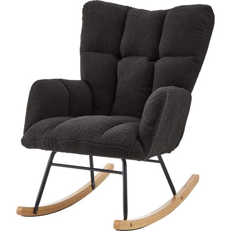 Fauteuil à bascule moderne 69×89×101 CM – fauteuil relax polyvalent pour salon, chambre, bureau, chambre d'enfant et balcon, fauteuil élégant avec piètement en bois et cadre en métal, design scandinav (1/5)