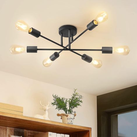 COMELYModern 6 Heads Sputnik Chandelier, Adjustable Ceiling Lights for Living Room with E27 Base, Black Ceiling Light for Bedroom, Kitchen Ceiling Lights, Chandelier Lighting Fixtures (No Bulb)