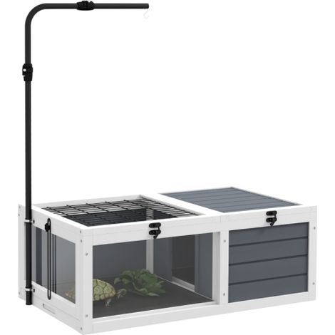 Adjustable Tortoise Table with Lamp Holder,Wooden Habitat with Openable Lids and Pull-Out Trays-Grey (1/5)