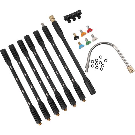 Rallonge pour nettoyeur haute pression, raccord 1/4 pouce, tige de nettoyage de gouttière en acier inoxydable avec revêtement noir pour toiture et murs extérieurs. (1/5)