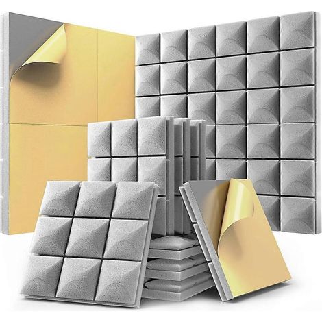 Lot de 12 panneaux en mousse insonorisante auto-adhésifs, gris-- (1/5)