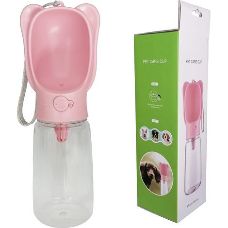Portable Dog Water Bottle, Portable for Pets, with Tumbler and Leak-Proof Button for Outdoor Walking, Hiking, Traveling, Food Grade Plastic (550ml, Pink)
