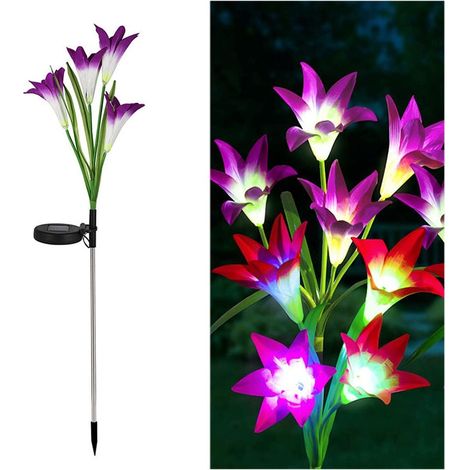 pieces solar lights outside, lily solar garden lamp LED solar lamp color changing larger flowers and solar modules garden decoration for patio, paths, Christmas MUMU
