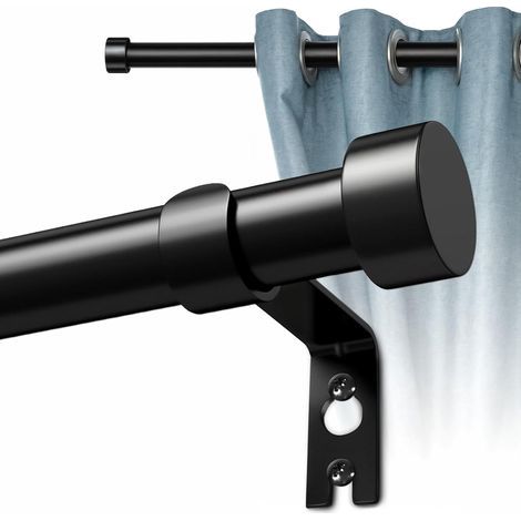 Tringle à rideau décorative, ensemble de tringle à rideau avec bouton de protection, support et kit, tringle à rideau télescopique pour portes et fenêtres de chambre, 48-84 pouces, noir (1/5)